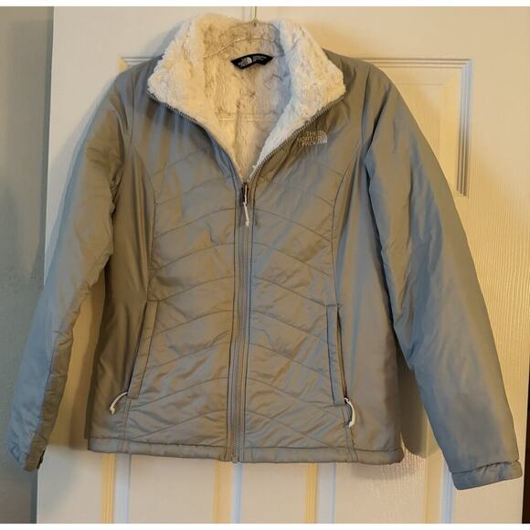 The North Face Jacket Women’s Gray Puffer Fleece Faux Fur Size S - Picture 1 of 9